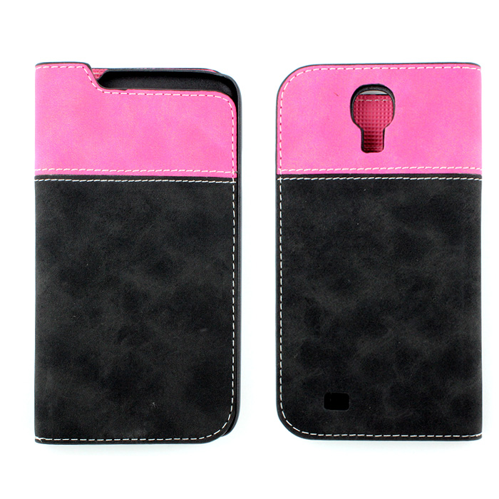 Samsung Galaxy S4 2in1 Color Flip Leather WALLET Case (Pink-Black)
